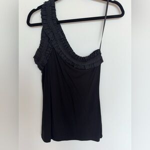 BCBGMaxAzria One-Shoulder Ruffle Top in Black Size Small